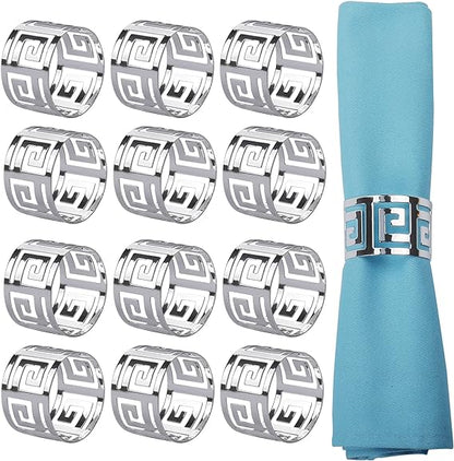 Bulk 12 PCS Greek Key Napkin Rings Hollow Out Metal Buckle for Christmas Wedding Party Dinner Table Decoration Wholesale