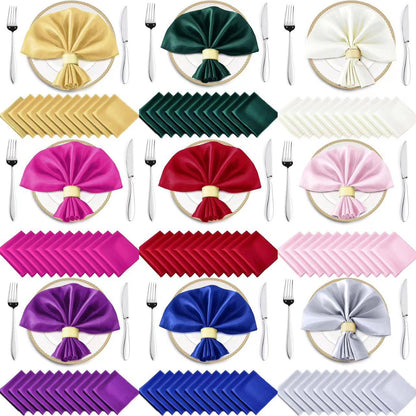 Premium 12 Pack Fade Resistant Satin Napkins Wrinkle Proof Wedding Banquet Decor Silk Finish for Reception Party Table Settings