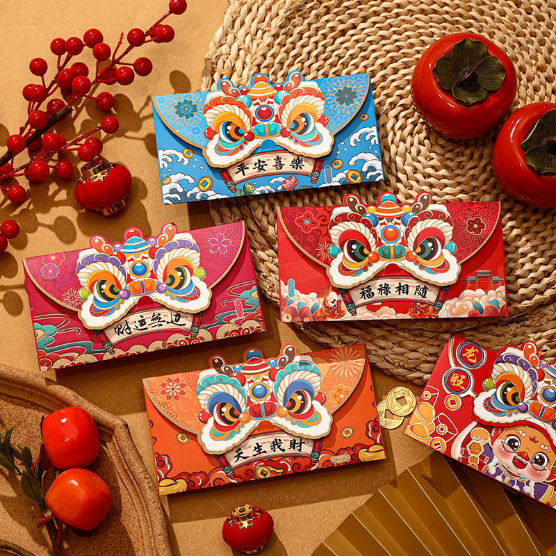 Bulk 12 Pcs Chinese New Year Red Envelopes Dragon Cartoon Lucky Money Packets for Kids Hong Bao Lunar Festival Gift Wholesale