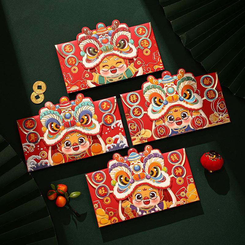 Bulk 12pcs Dragon Spring Festival Red Envelope Cartoon Red Packet Lucky Money Chinese New Year Gift for Children Hong Bao Happy Lunar New Year Wholesale