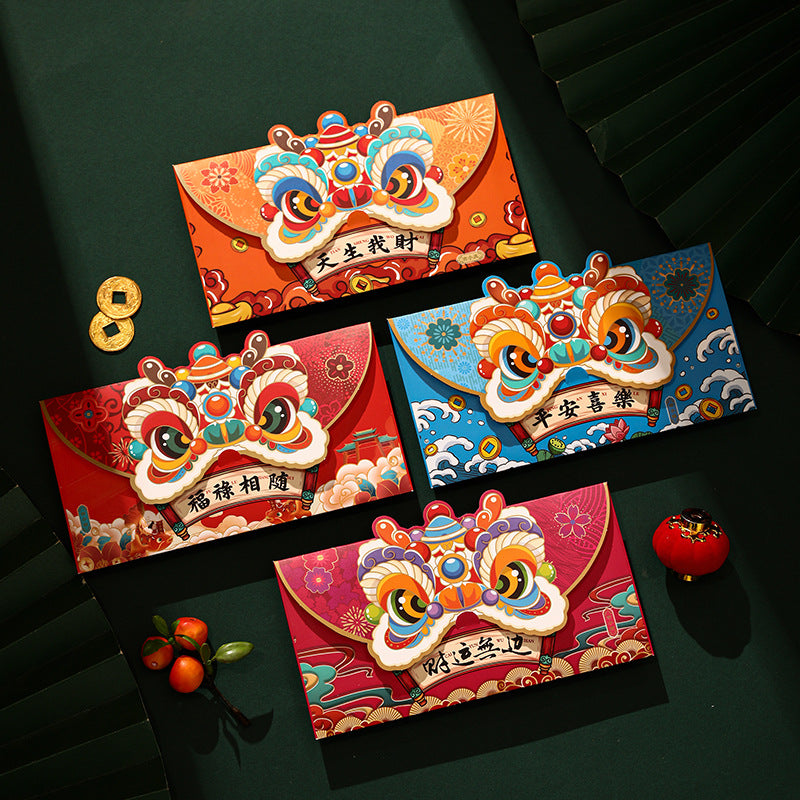 Bulk 12 Pcs Chinese New Year Red Envelopes Dragon Cartoon Lucky Money Packets for Kids Hong Bao Lunar Festival Gift Wholesale
