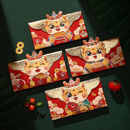 Bulk 12 Pcs Chinese New Year Red Envelopes Dragon Cartoon Lucky Money Packets for Kids Hong Bao Lunar Festival Gift Wholesale