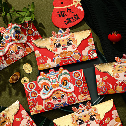 Bulk 12 Pcs Chinese New Year Red Envelopes Dragon Cartoon Lucky Money Packets for Kids Hong Bao Lunar Festival Gift Wholesale