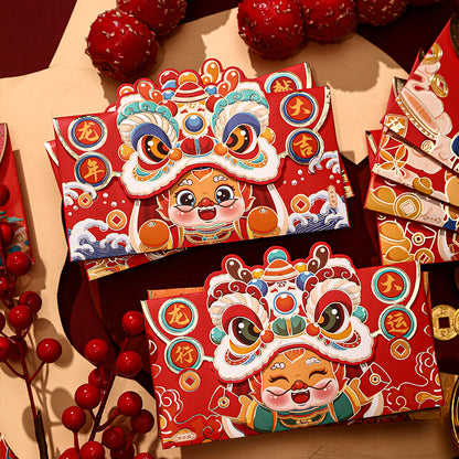 Bulk 12 Pcs Chinese New Year Red Envelopes Dragon Cartoon Lucky Money Packets for Kids Hong Bao Lunar Festival Gift Wholesale