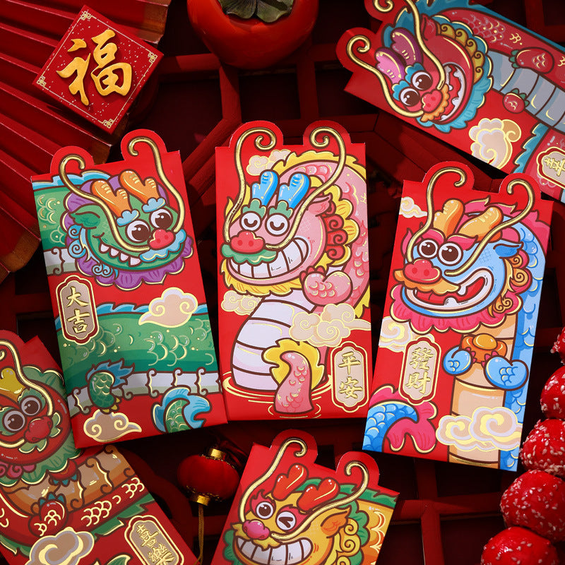 Bulk 12pcs Year of the Dragon Red Envelope Creative Red Packet Lucky Money Chinese New Year Gift for Spring Festival Wedding Birthday Greeting Wholesale