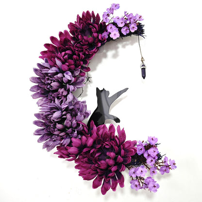 14 Inch Moon Cat Halloween Glowing Artificial Flower Rattan Wreath for Front Door, Bulk Wholesale