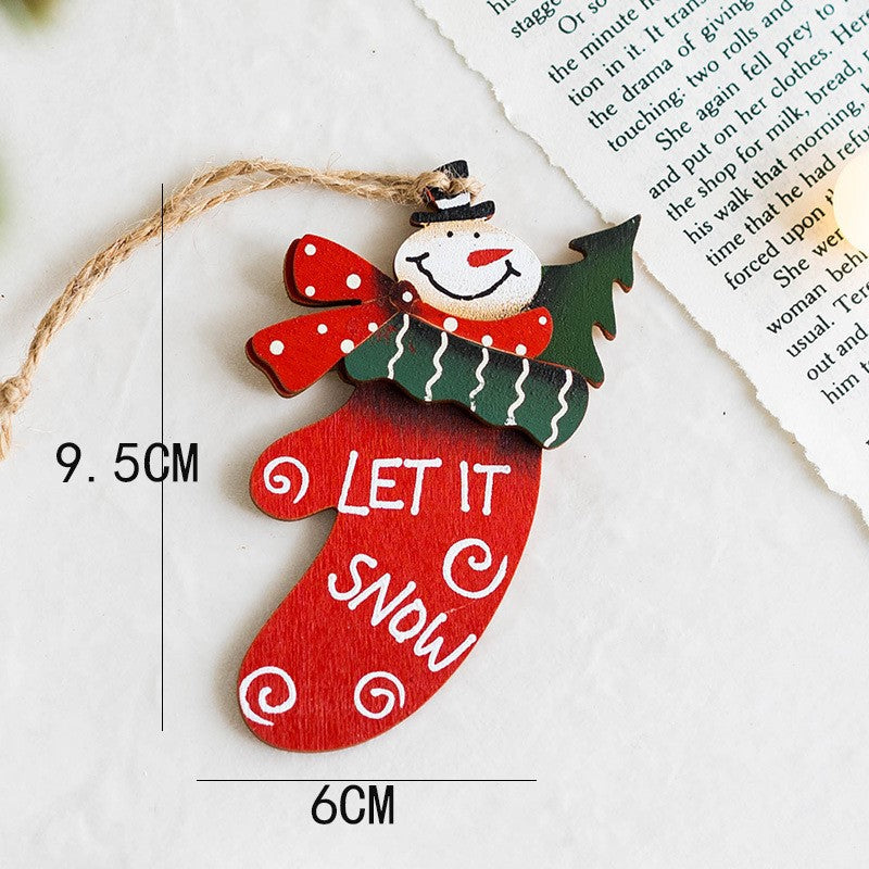 14 PCS Wooden Christmas Tree Hanging Ornaments with String, Bulk Holiday Party Decor