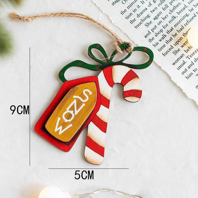 14 PCS Wooden Christmas Tree Hanging Ornaments with String, Bulk Holiday Party Decor