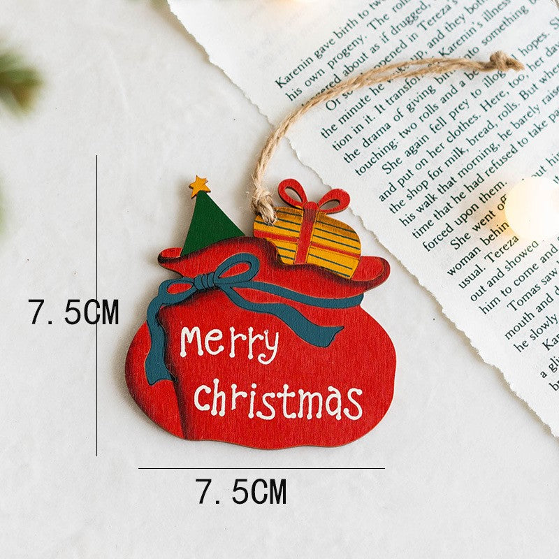 14 PCS Wooden Christmas Tree Hanging Ornaments with String, Bulk Holiday Party Decor