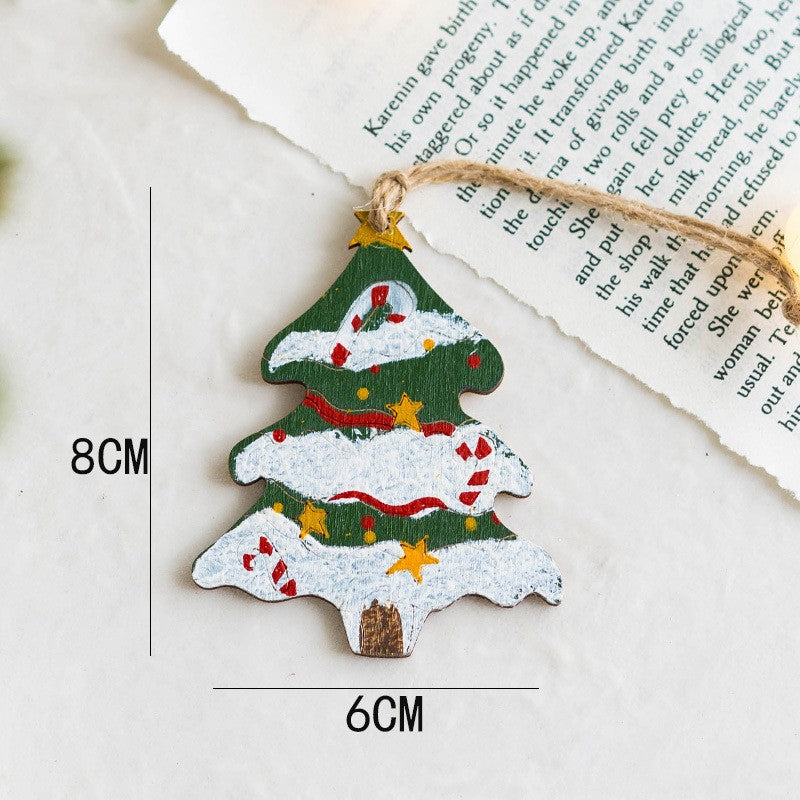 14 PCS Wooden Christmas Tree Hanging Ornaments with String, Bulk Holiday Party Decor