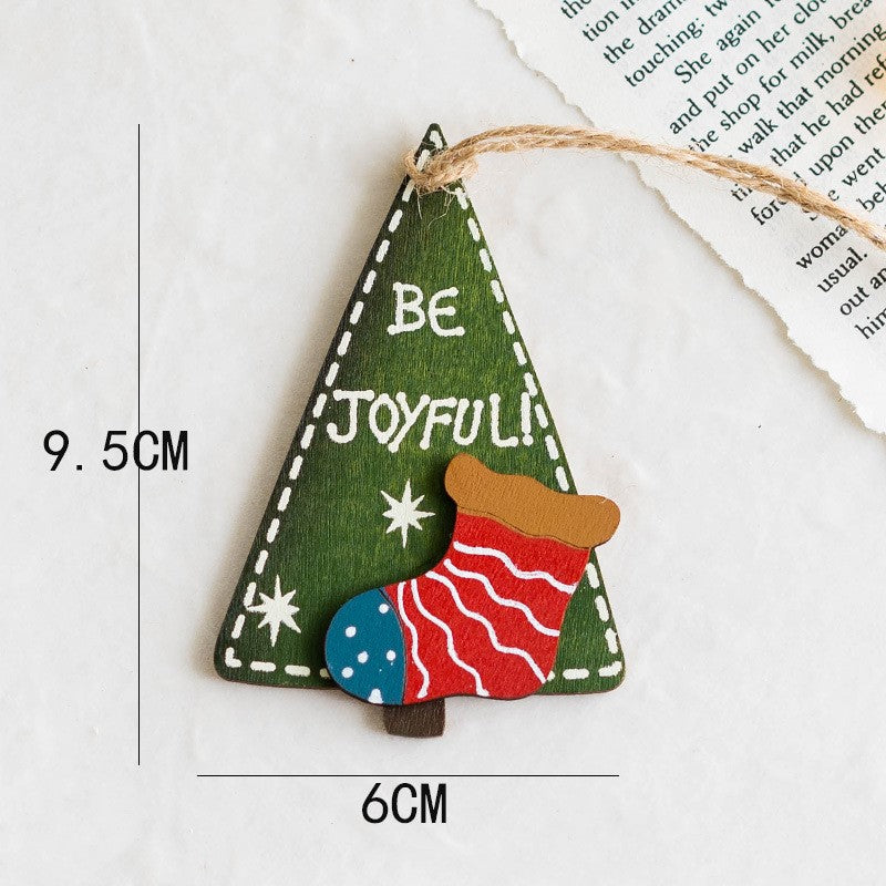 14 PCS Wooden Christmas Tree Hanging Ornaments with String, Bulk Holiday Party Decor
