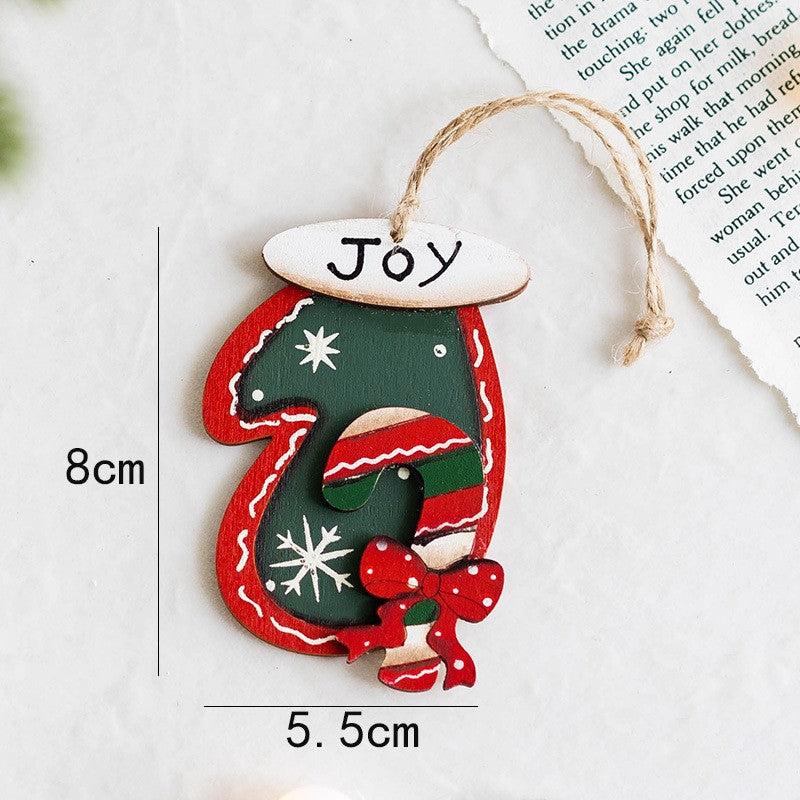 14 PCS Wooden Christmas Tree Hanging Ornaments with String, Bulk Holiday Party Decor