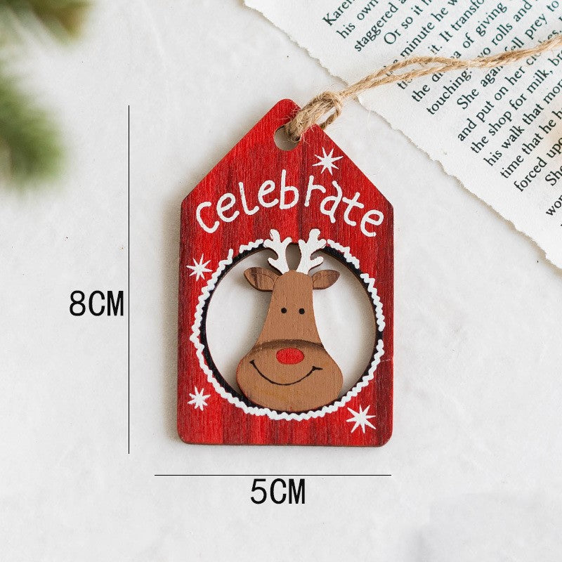 14 PCS Wooden Christmas Tree Hanging Ornaments with String, Bulk Holiday Party Decor
