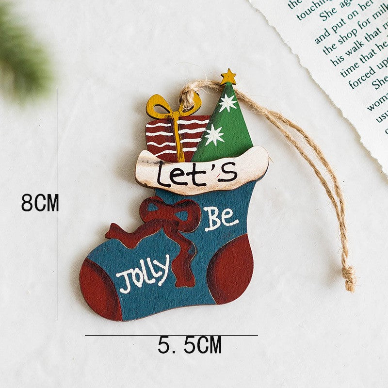 14 PCS Wooden Christmas Tree Hanging Ornaments with String, Bulk Holiday Party Decor
