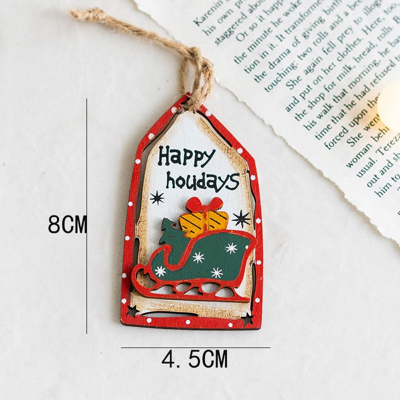 14 PCS Wooden Christmas Tree Hanging Ornaments with String, Bulk Holiday Party Decor