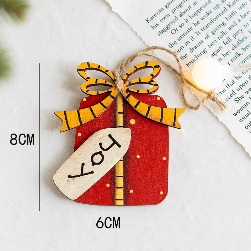 14 PCS Wooden Christmas Tree Hanging Ornaments with String, Bulk Holiday Party Decor
