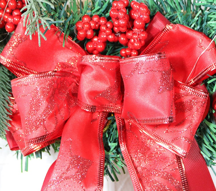 16 Inch Red Glitter Poinsettia Artificial Flowers with Red Berries and LED Candle Ornament for Christmas Wreath Front Door Wall Hanging