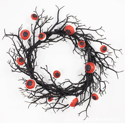 17 Inch Artificial Spooky Eyeball Wreath Black Glowing Halloween Front Door Decor