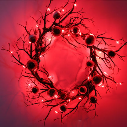 17 Inch Artificial Spooky Eyeball Wreath Black Glowing Halloween Front Door Decor