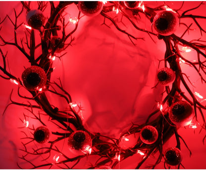 17 Inch Artificial Spooky Eyeball Wreath Black Glowing Halloween Front Door Decor
