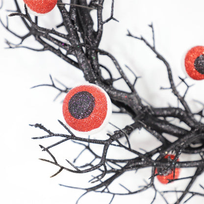 17 Inch Artificial Spooky Eyeball Wreath Black Glowing Halloween Front Door Decor
