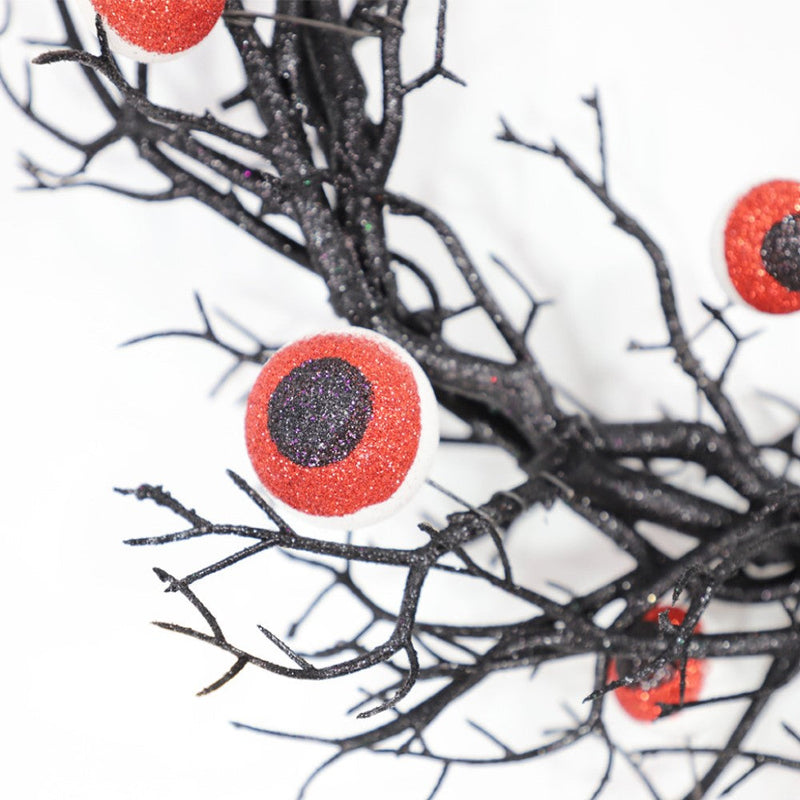 17 Inch Artificial Spooky Eyeball Wreath Black Glowing Halloween Front Door Decor