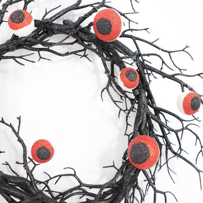 17 Inch Artificial Spooky Eyeball Wreath Black Glowing Halloween Front Door Decor