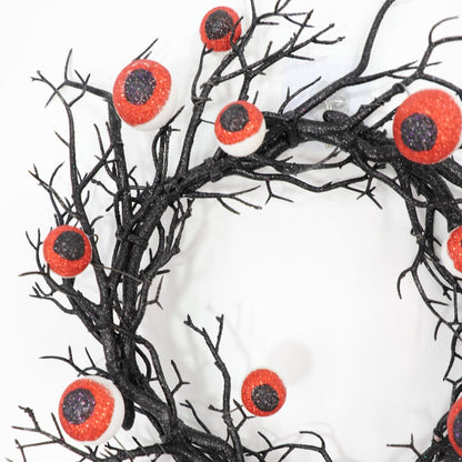 17 Inch Artificial Spooky Eyeball Wreath Black Glowing Halloween Front Door Decor