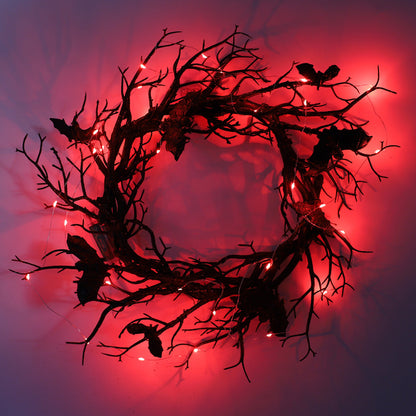 17 Inch Black Manzanita Branch Wreath, 1 Pc Artificial Bat Tree Twig Decoration for Halloween Front Door
