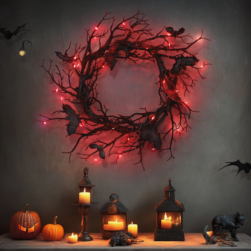 17 Inch Black Manzanita Branch Wreath, 1 Pc Artificial Bat Tree Twig Decoration for Halloween Front Door