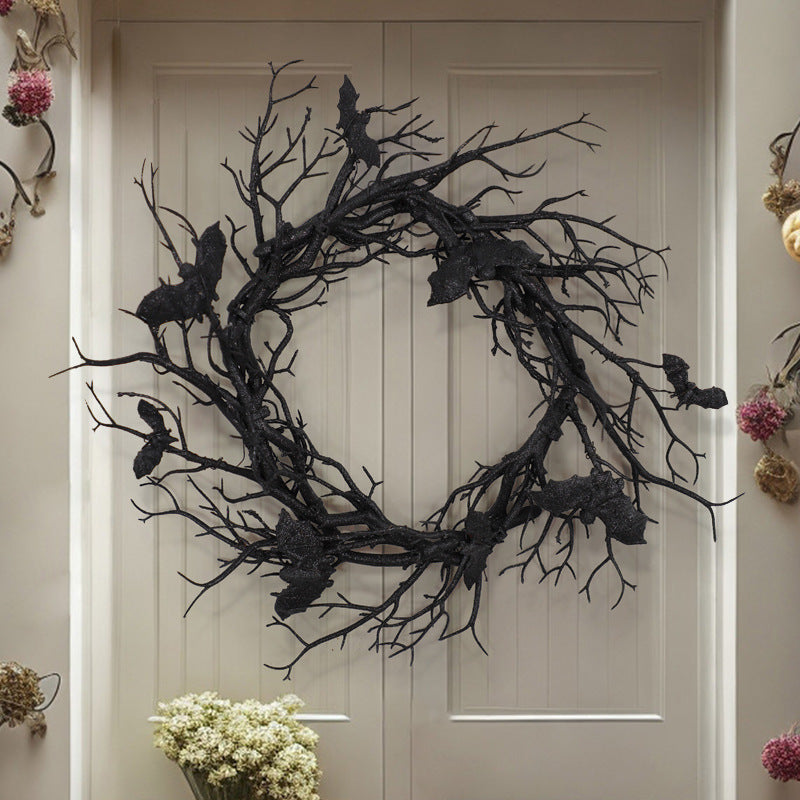 17 Inch Black Manzanita Branch Wreath, 1 Pc Artificial Bat Tree Twig Decoration for Halloween Front Door