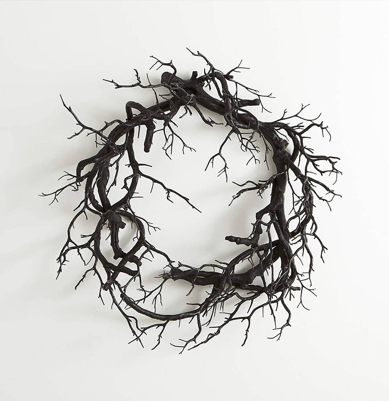 17 Inch Black Artificial Tree Branch Wreath with Glowing Twigs, Halloween Front Door Decoration, Bulk Pack