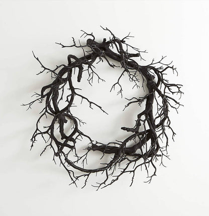 17 Inch Black Artificial Tree Branch Wreath with Glowing Twigs, Halloween Front Door Decoration, Bulk Pack