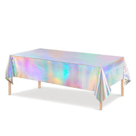 Bulk 1 Pc Holographic Iridescent Plastic Tablecloth Laser Foil Disposable Table Cover for Wedding Disco Birthday Holiday Mermaid Party Decor Wholesale