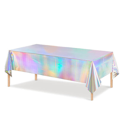 Bulk 1 Pc Holographic Iridescent Plastic Tablecloth Laser Foil Disposable Table Cover for Wedding Disco Birthday Holiday Mermaid Party Decor Wholesale