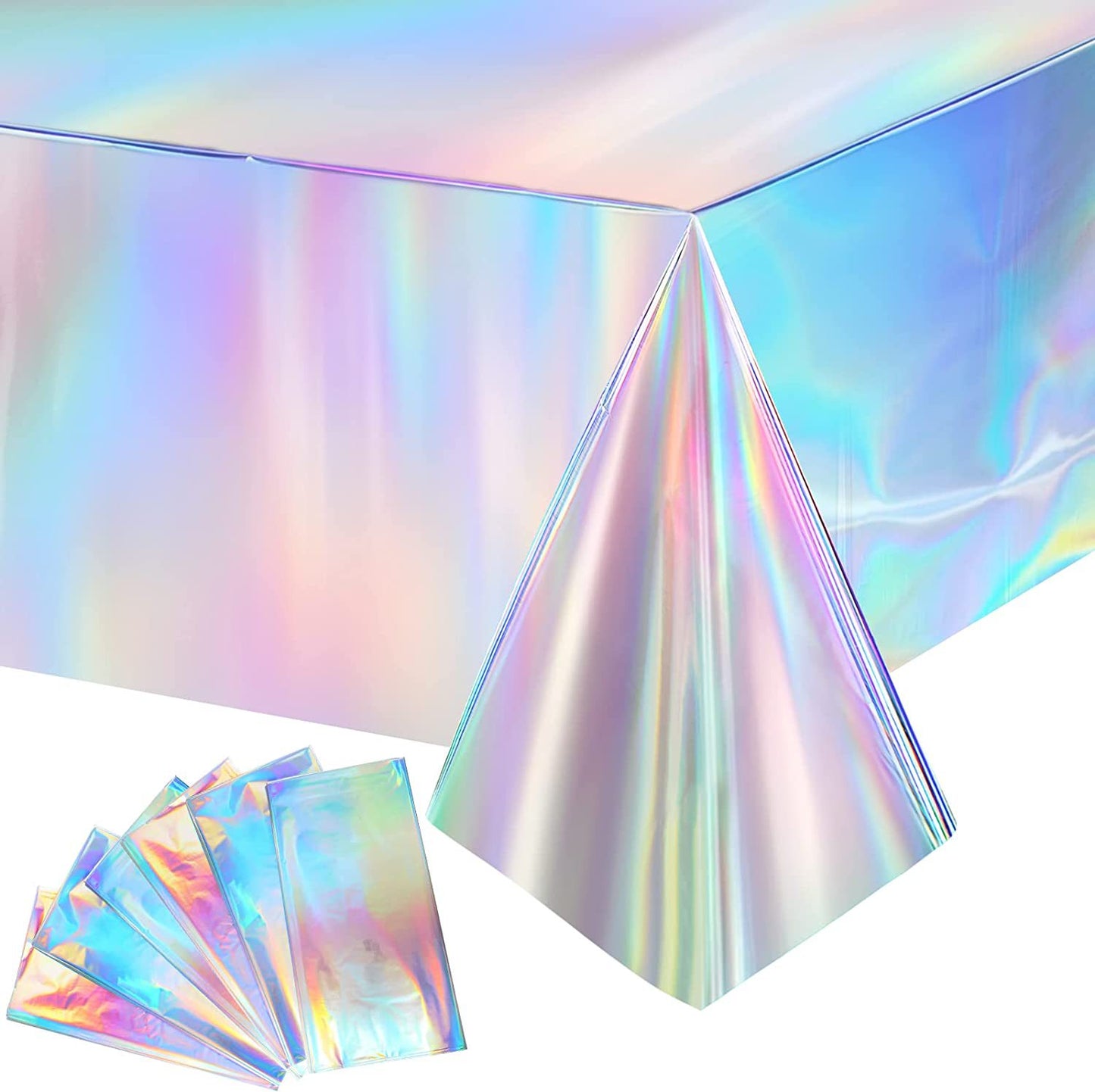 Bulk 1 Pc Holographic Iridescent Plastic Tablecloth Laser Foil Disposable Table Cover for Wedding Disco Birthday Holiday Mermaid Party Decor Wholesale
