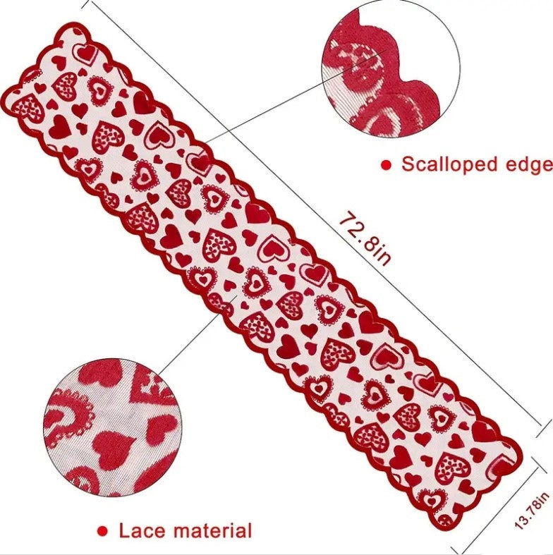 Bulk 1pc Red Lace Heart Shaped Table Runner for Anniversary Wedding Party Romantic Valentines Day Table Decoration Wholesale