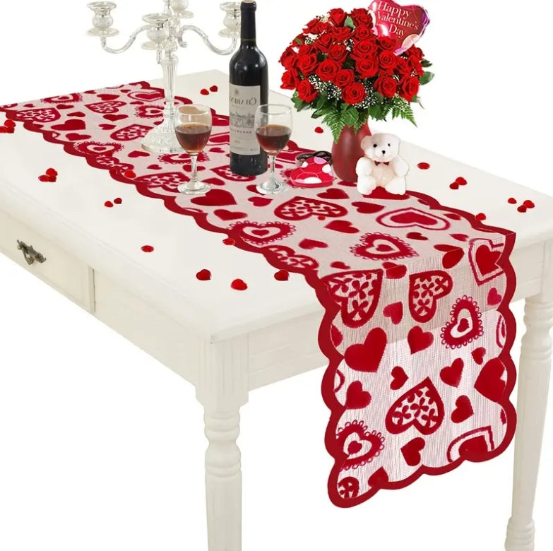 Bulk 1pc Red Lace Heart Shaped Table Runner for Anniversary Wedding Party Romantic Valentines Day Table Decoration Wholesale