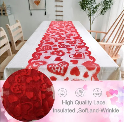 Bulk 1pc Red Lace Heart Shaped Table Runner for Anniversary Wedding Party Romantic Valentines Day Table Decoration Wholesale