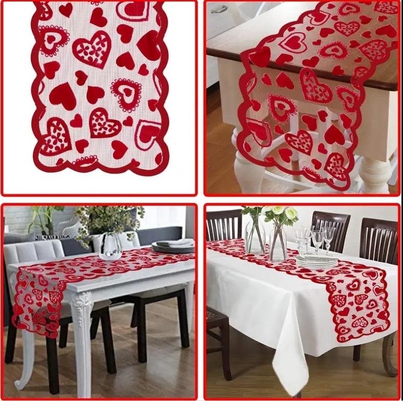 Bulk 1pc Red Lace Heart Shaped Table Runner for Anniversary Wedding Party Romantic Valentines Day Table Decoration Wholesale