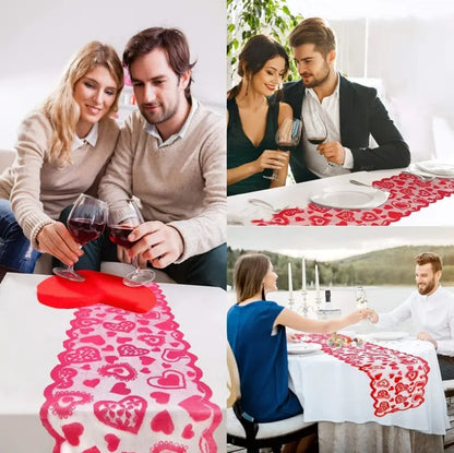 Bulk 1pc Red Lace Heart Shaped Table Runner for Anniversary Wedding Party Romantic Valentines Day Table Decoration Wholesale