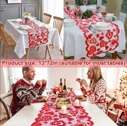 Bulk 1pc Red Lace Heart Shaped Table Runner for Anniversary Wedding Party Romantic Valentines Day Table Decoration Wholesale