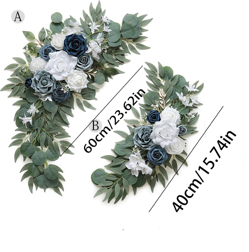 2 Pcs White Navy Artificial Silk Rose Flowers for Entryway Wedding Decor Bulk Set