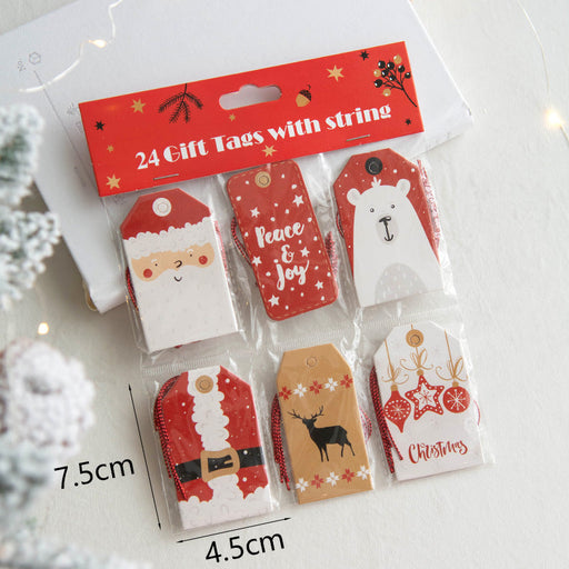24 PCS Christmas Gift Tags with String, Hanging Label for DIY Gift Wrap and Packaging