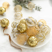25 Pcs Gold Glitter Christmas Ball Ornaments Hanging Decorations Bulk Set