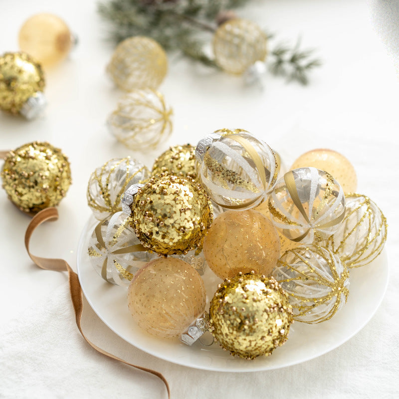 25 Pcs Gold Glitter Christmas Ball Ornaments Hanging Decorations Bulk Set