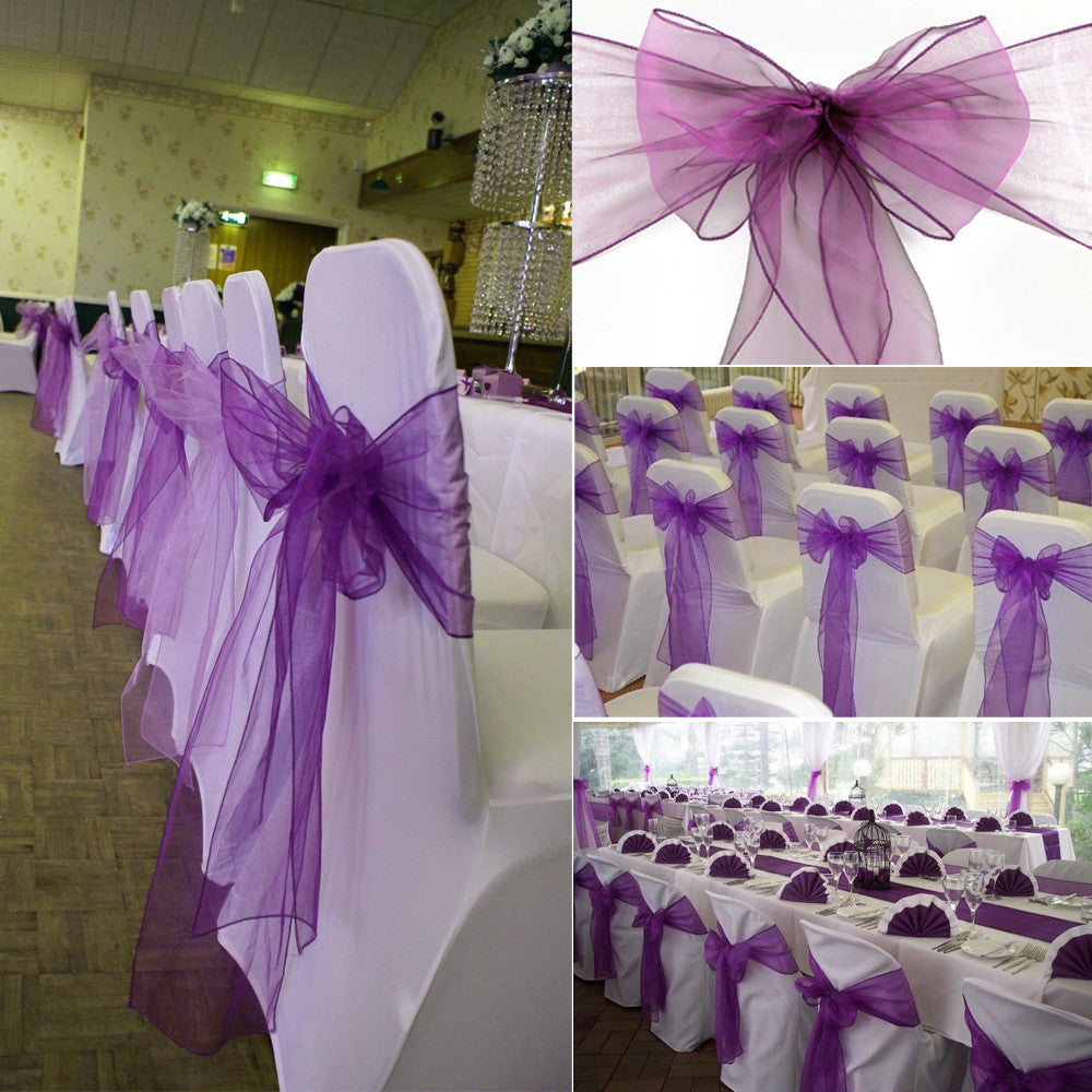 Bulk 25 PCS Organza Chair Sashes for Wedding Banquet Birthday Engagement Ceremony Party Hotel Decor Wholesale