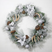 29 Inch Pine Needle Christmas Wreath with Antler Rattan Ball Ornament for Front Door, Artificial Holiday Decor