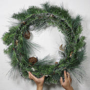 29 Inch Pine Needle Christmas Wreath with Antler Rattan Ball Ornament for Front Door, Artificial Holiday Decor