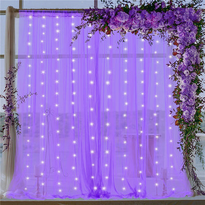 Bulk 2 PCS Tulle Sheer Backdrop Curtain Drapes with Led Light for Wedding Arch Baby Shower Birthday Party Decoration Wholesale